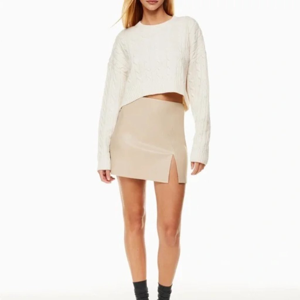 Sunday Best By Aritzia Tatiana Cream Vegan Leather Mini Skirt W/ Side Slit